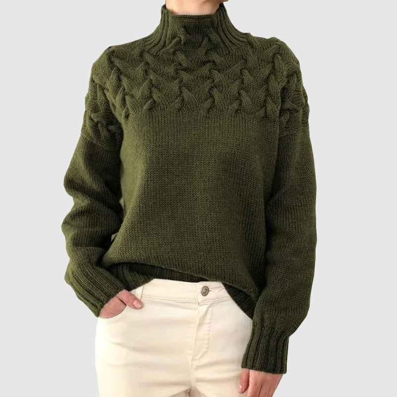 Women’s Cable Knit Turtleneck Sweater – Winter Pullover Knitwear