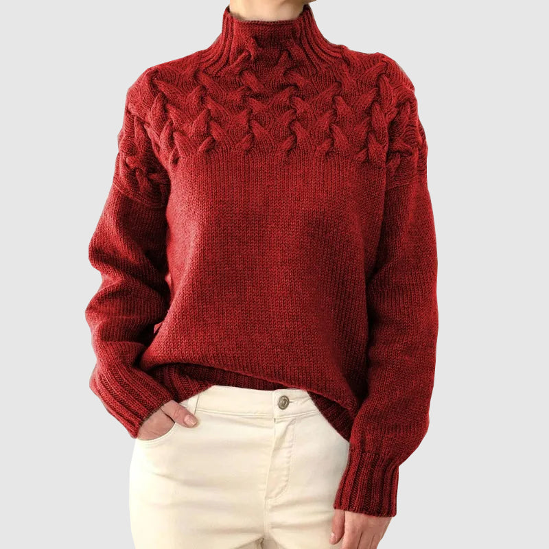 Women’s Cable Knit Turtleneck Sweater – Winter Pullover Knitwear
