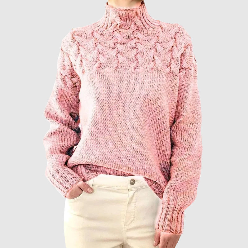 Women’s Cable Knit Turtleneck Sweater – Winter Pullover Knitwear