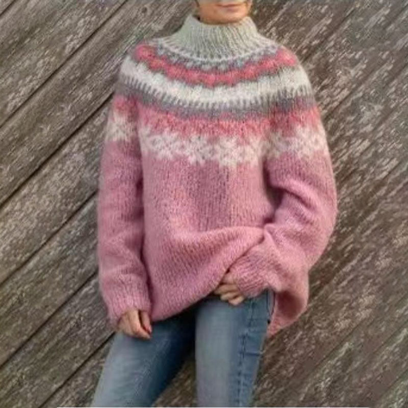 Women’s Fair Isle Knit Jumper – Cozy Winter Crewneck Sweater with Classic Pattern