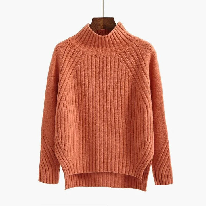 Mock Neck Ribbed Knit Sweater for Women
