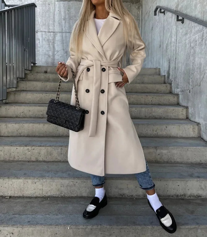 Elegant Double-Breasted Belted Winter Coat