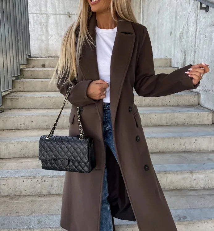 Elegant Double-Breasted Belted Winter Coat
