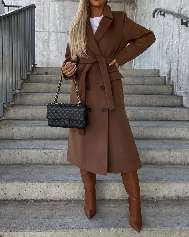 Elegant Double-Breasted Belted Winter Coat