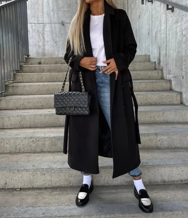 Elegant Double-Breasted Belted Winter Coat