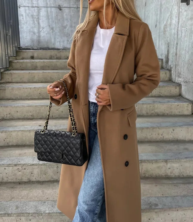 Elegant Double-Breasted Belted Winter Coat