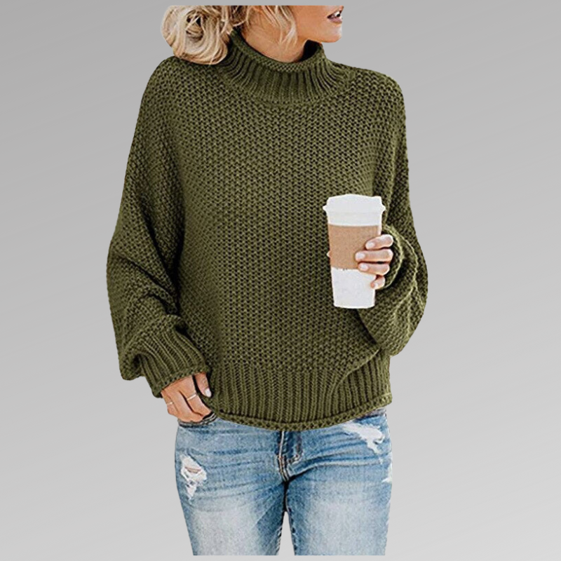 Women’s High Neck Knit Sweater – Cozy Long Sleeve Pullover