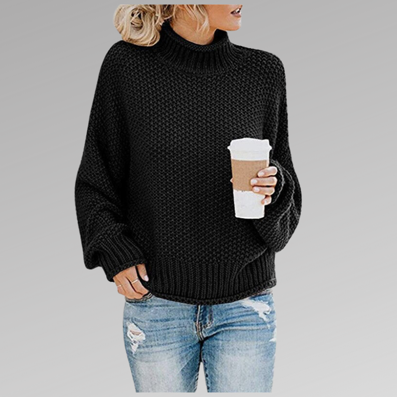 Women’s High Neck Knit Sweater – Cozy Long Sleeve Pullover