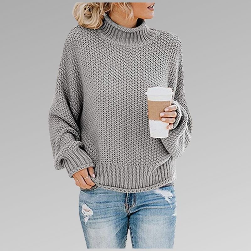 Women’s High Neck Knit Sweater – Cozy Long Sleeve Pullover