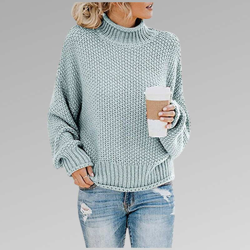 Women’s High Neck Knit Sweater – Cozy Long Sleeve Pullover