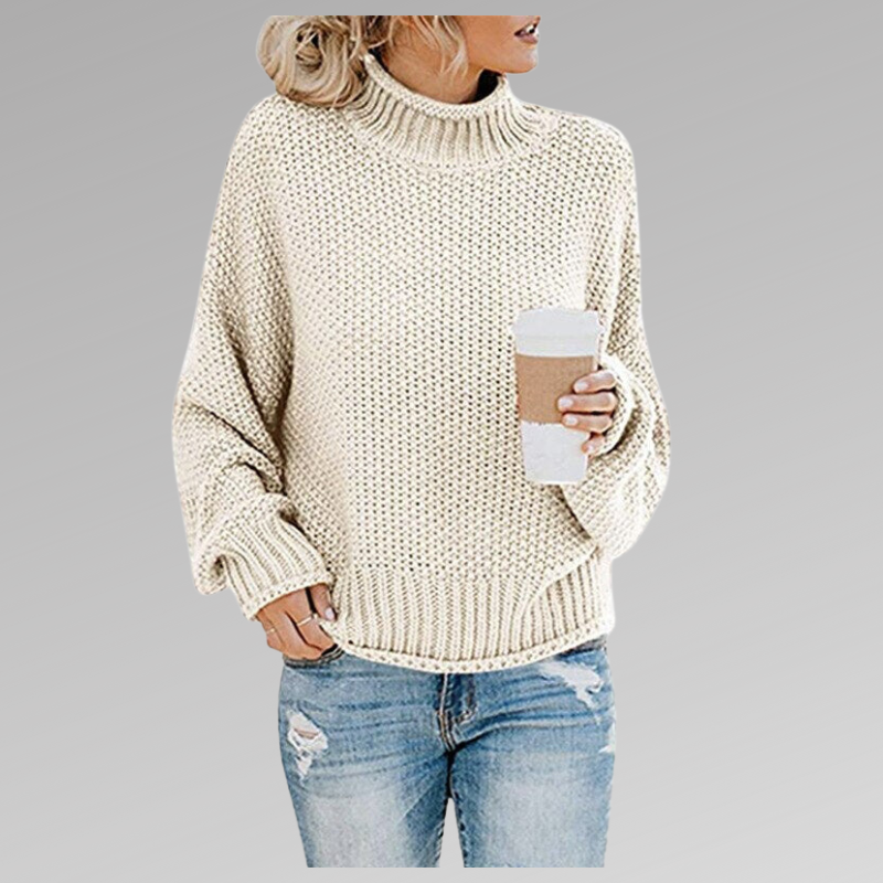 Women’s High Neck Knit Sweater – Cozy Long Sleeve Pullover