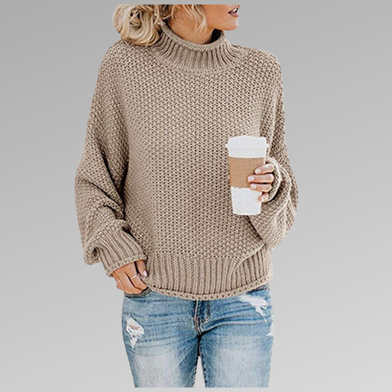 Women’s High Neck Knit Sweater – Cozy Long Sleeve Pullover