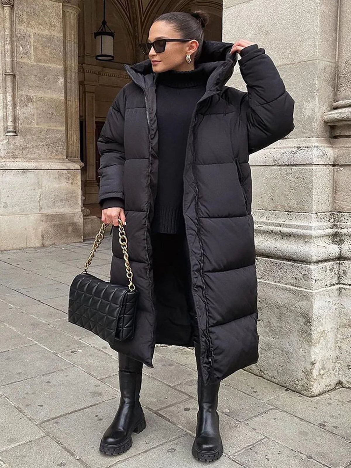 Women's Long Hooded Puffer Coat – Ultra-Warm Quilted Winter Jacket