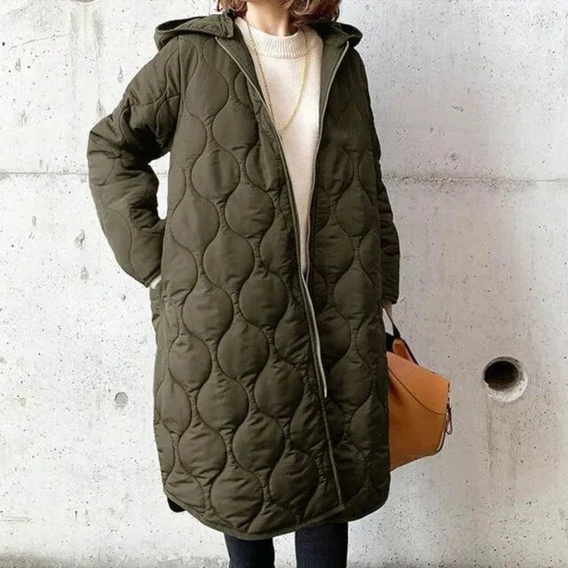 Quilted Hooded Winter Coat – Lightweight Longline Warm Jacket for Women