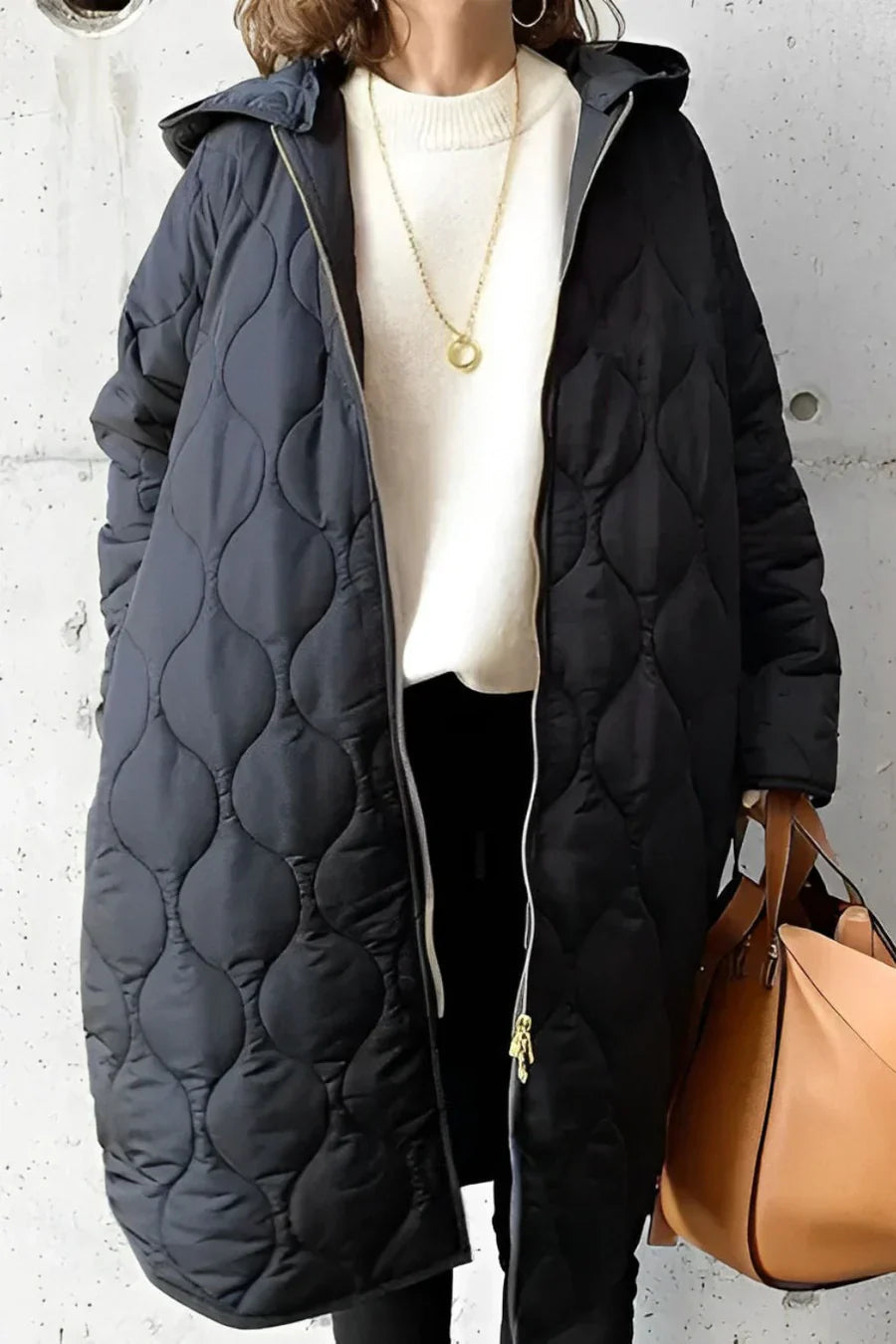 Quilted Hooded Winter Coat – Lightweight Longline Warm Jacket for Women