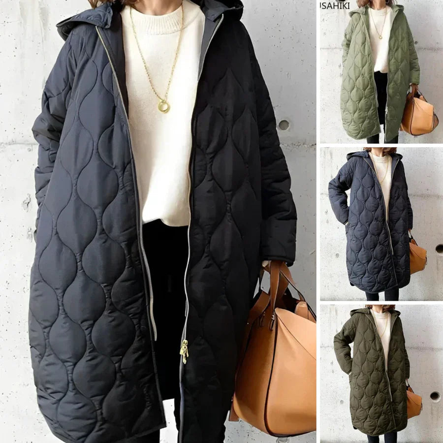 Quilted Hooded Winter Coat – Lightweight Longline Warm Jacket for Women