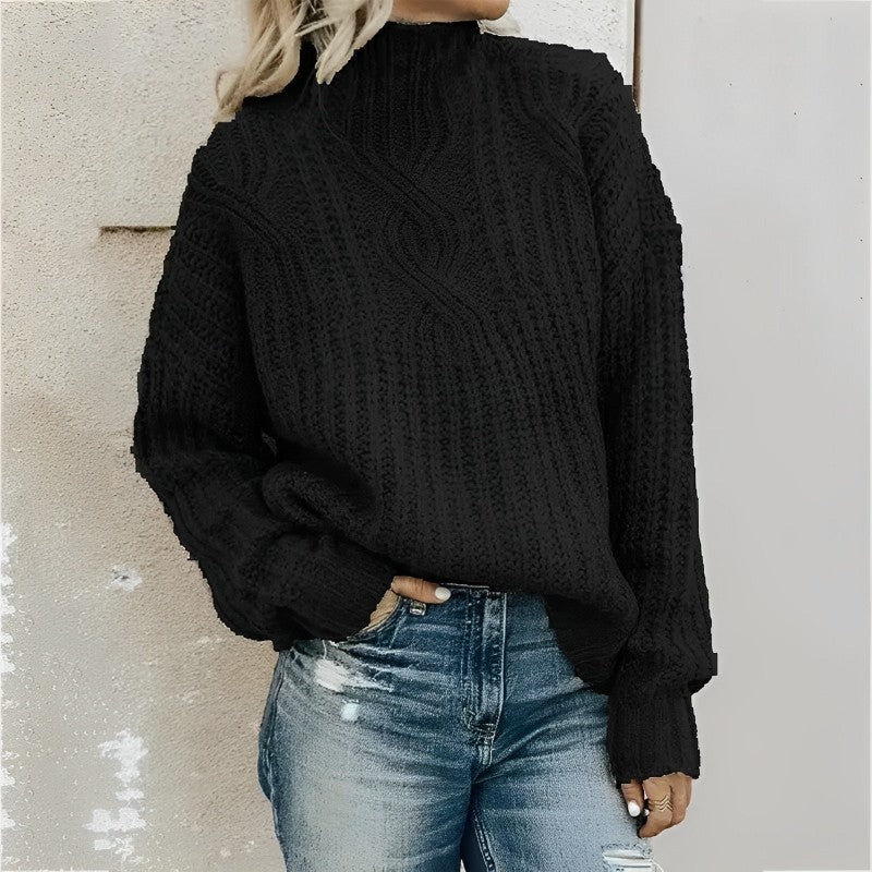 Women’s Oversized Cable Knit Jumper – Relaxed Polyester Sweater for Autumn & Winter