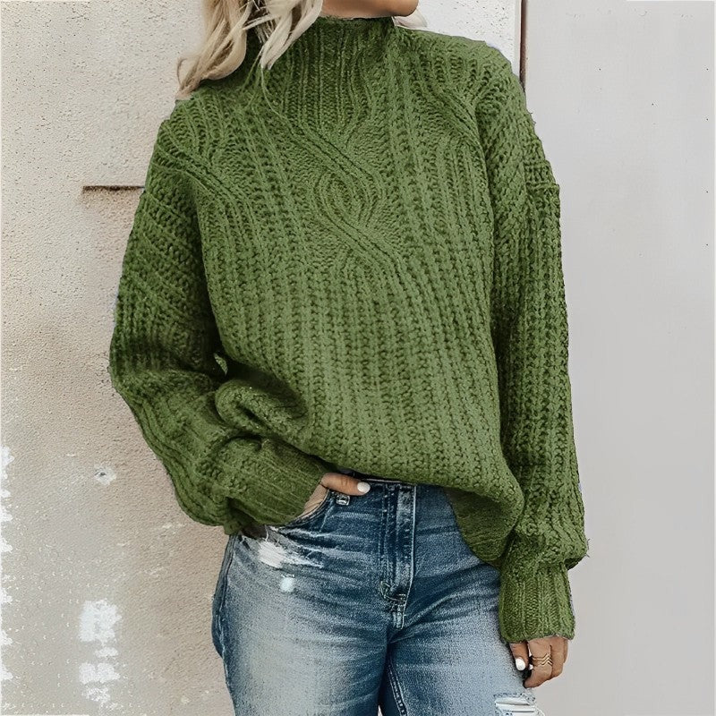 Women’s Oversized Cable Knit Jumper – Relaxed Polyester Sweater for Autumn & Winter