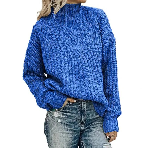 Women’s Oversized Cable Knit Jumper – Relaxed Polyester Sweater for Autumn & Winter