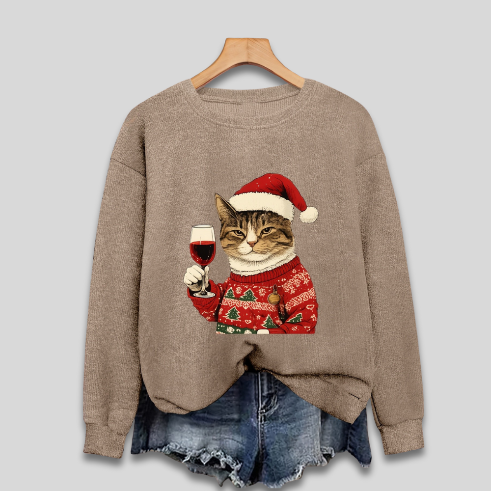 Ugly Christmas Sweater for Women - Funny Santa Cat Sweatshirt