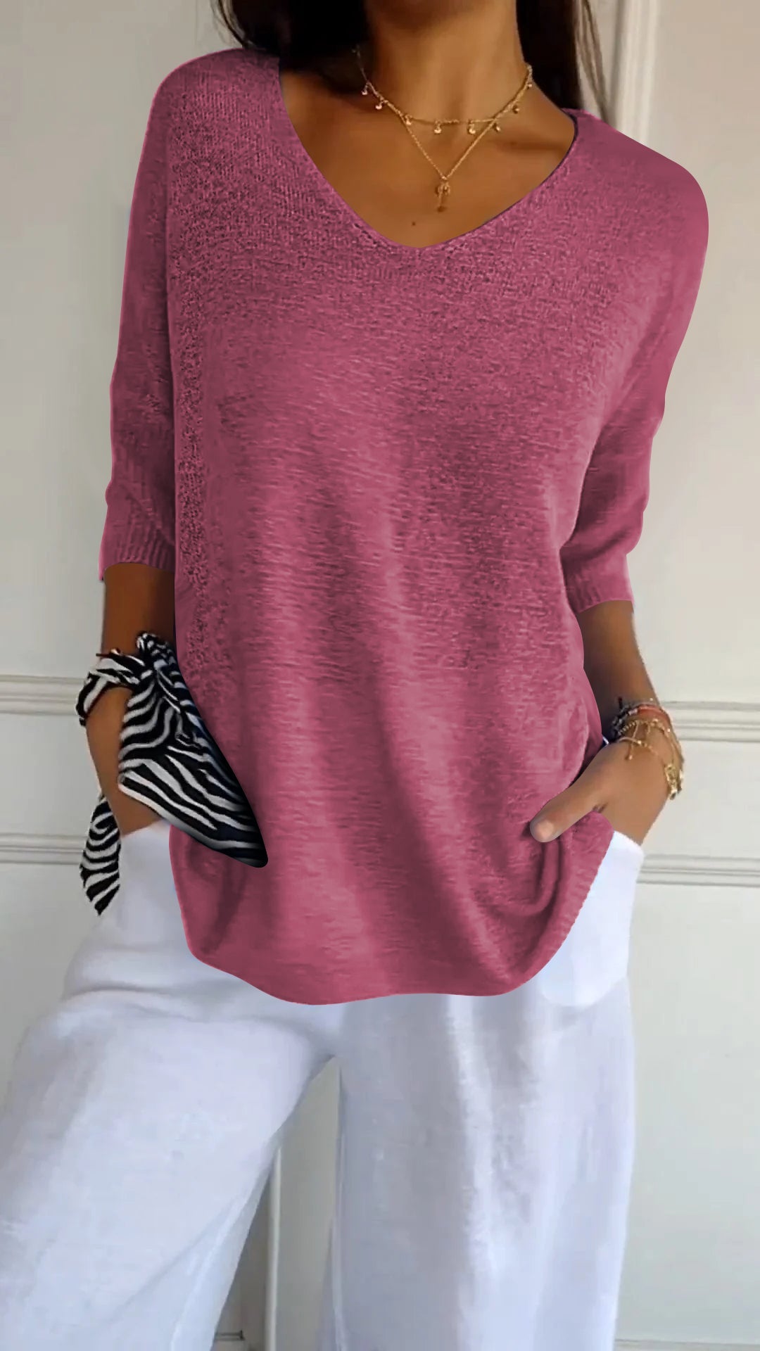 Women’s V-Neck Relaxed Fit Top – Lightweight Casual Knit