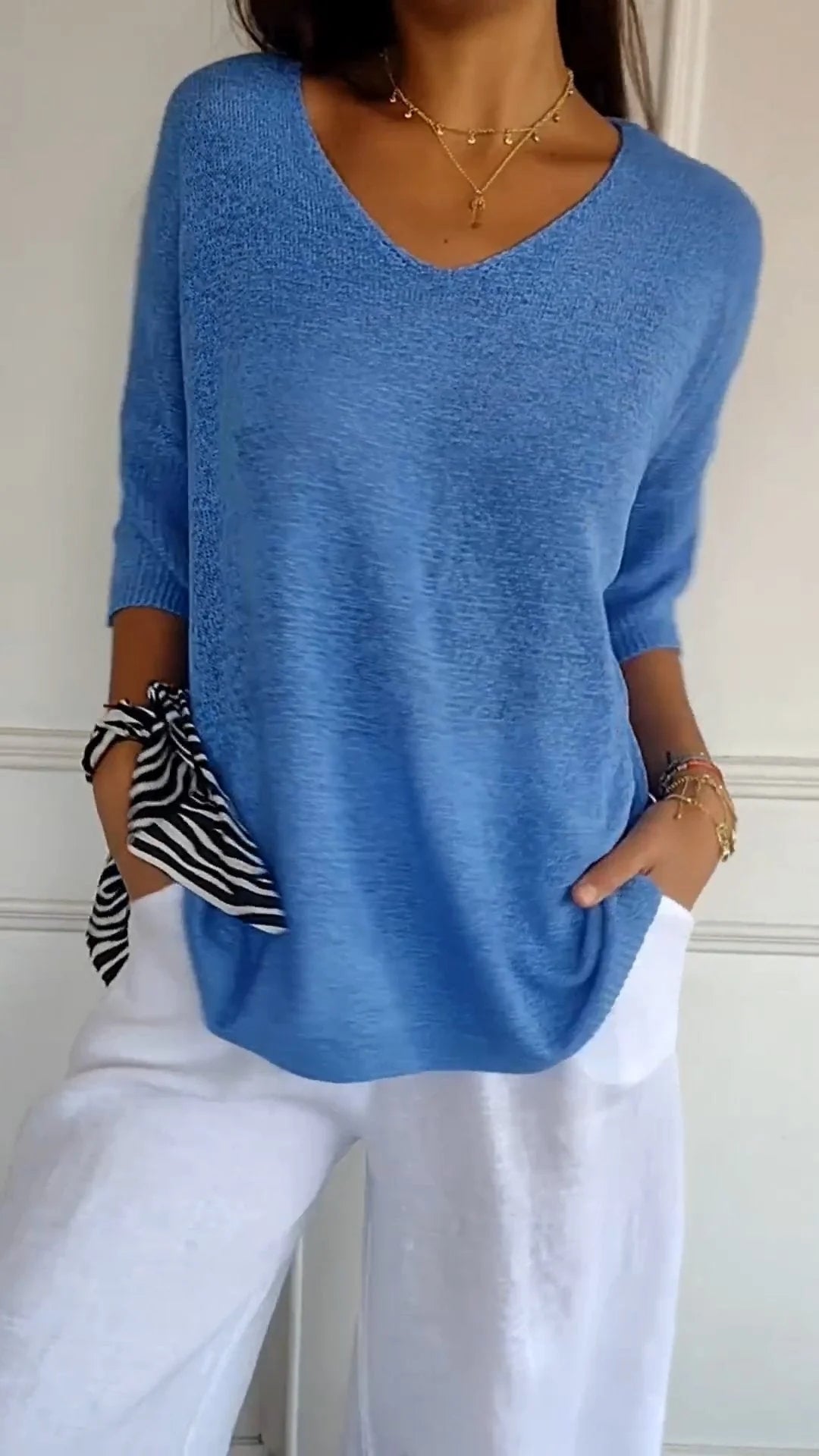 Women’s V-Neck Relaxed Fit Top – Lightweight Casual Knit