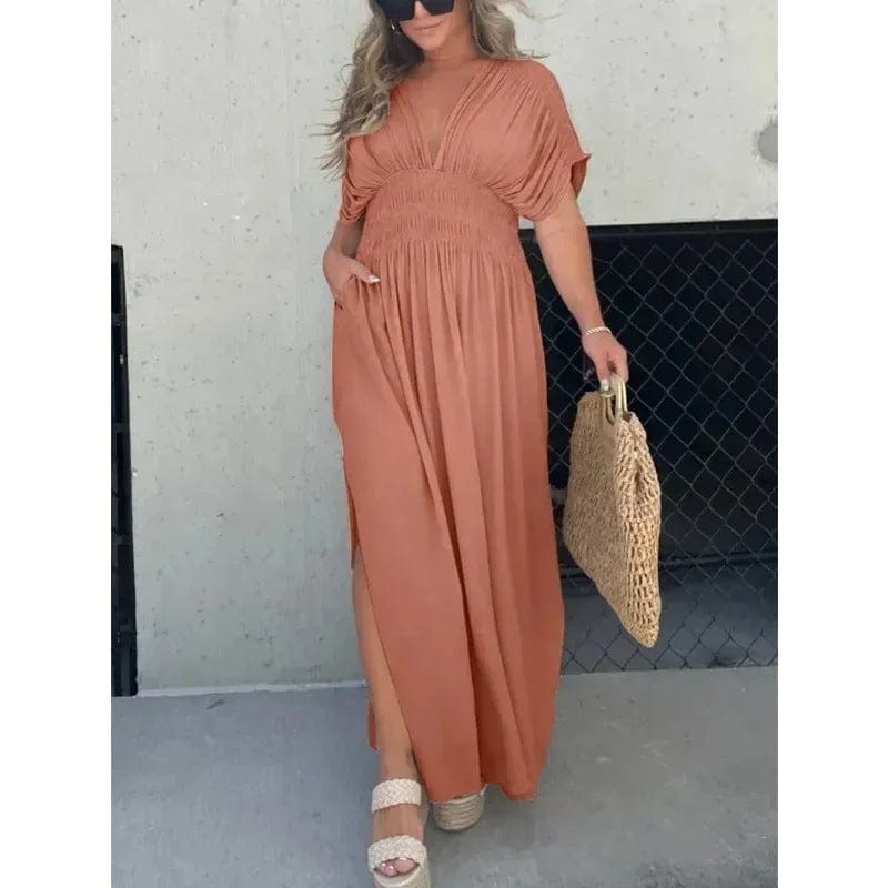 V-Neck Maxi Dress with Side Slit | Summer Floor-Length Dress