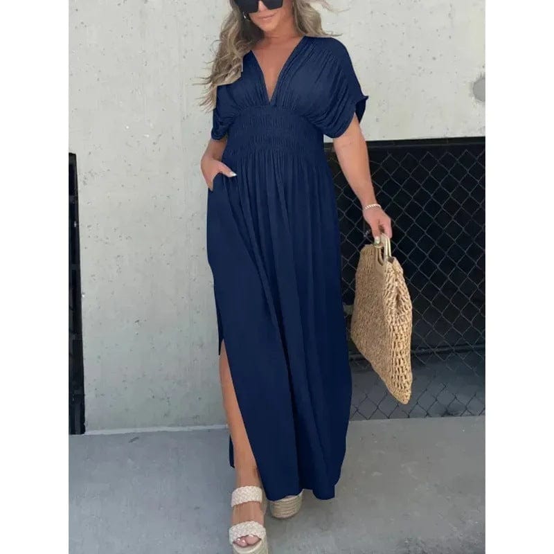 V-Neck Maxi Dress with Side Slit | Summer Floor-Length Dress