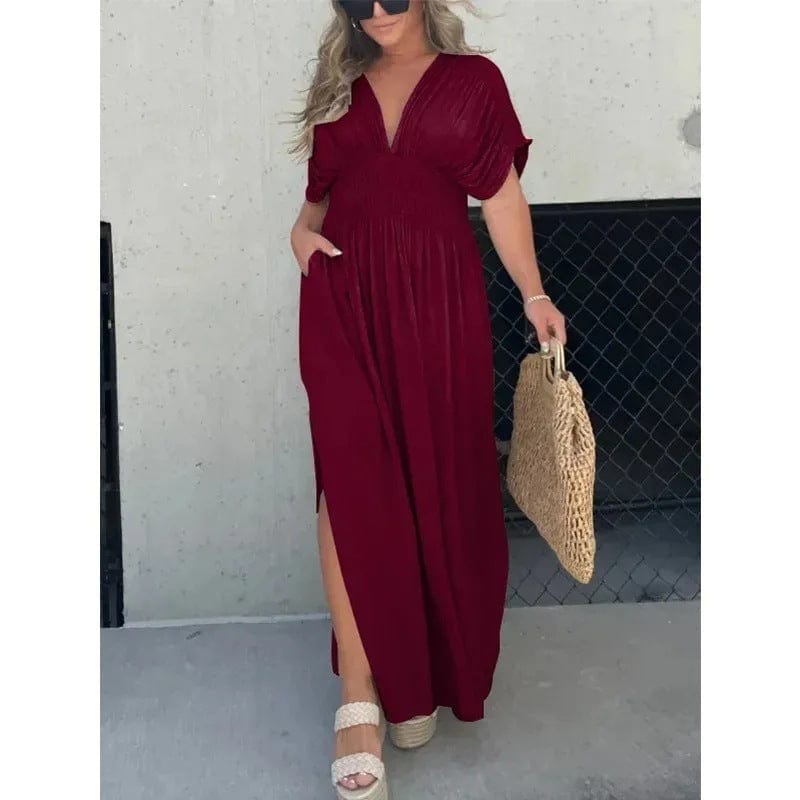 V-Neck Maxi Dress with Side Slit | Summer Floor-Length Dress