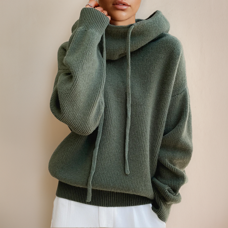 Women’s Oversized Turtleneck Jumper – Cozy Knit Sweater with Drawstrings