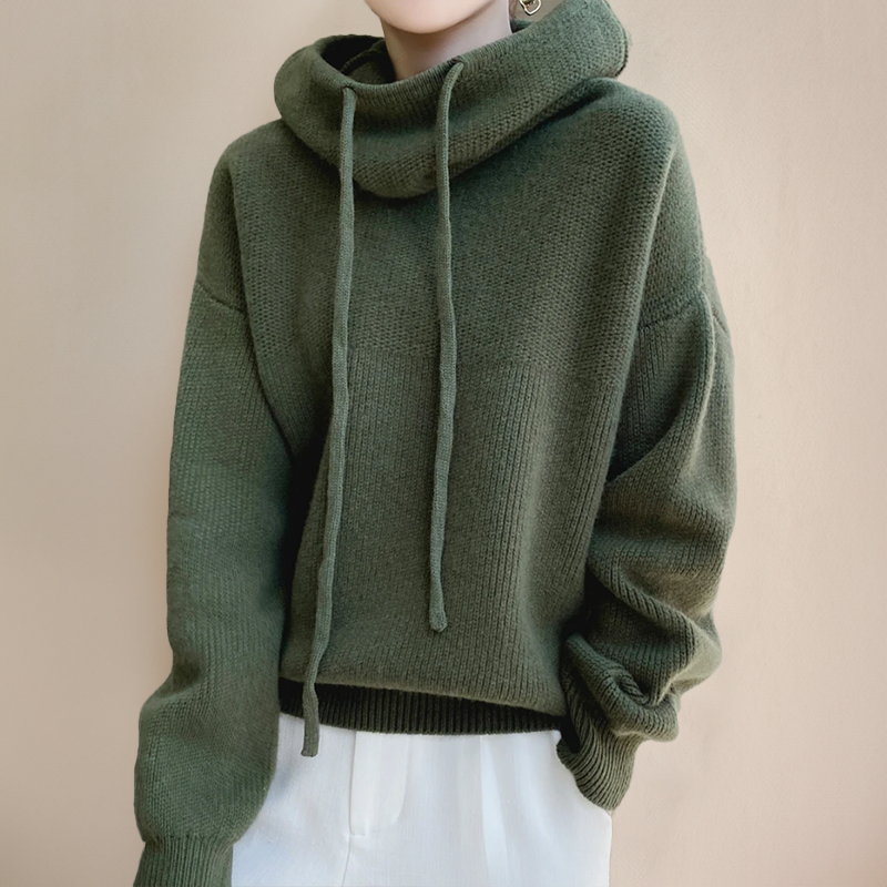 Women’s Oversized Turtleneck Jumper – Cozy Knit Sweater with Drawstrings
