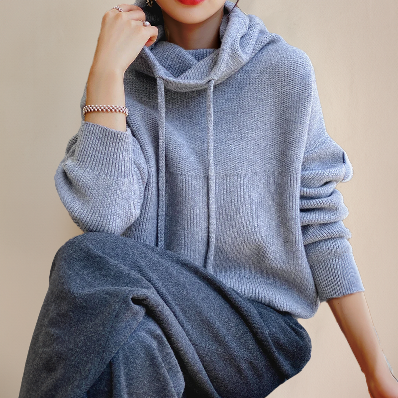 Women’s Oversized Turtleneck Jumper – Cozy Knit Sweater with Drawstrings
