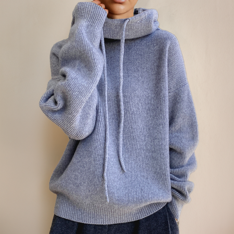 Women’s Oversized Turtleneck Jumper – Cozy Knit Sweater with Drawstrings