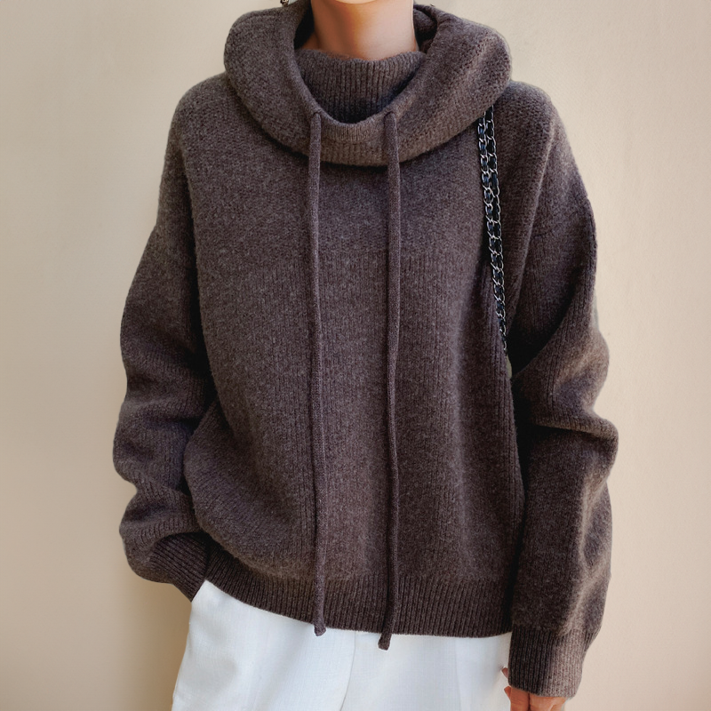 Women’s Oversized Turtleneck Jumper – Cozy Knit Sweater with Drawstrings