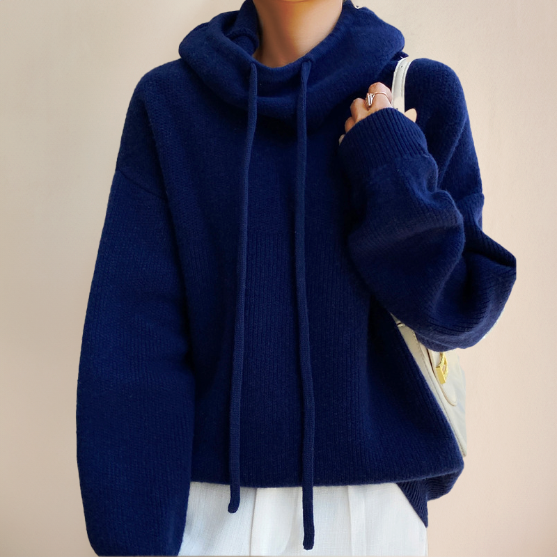 Women’s Oversized Turtleneck Jumper – Cozy Knit Sweater with Drawstrings