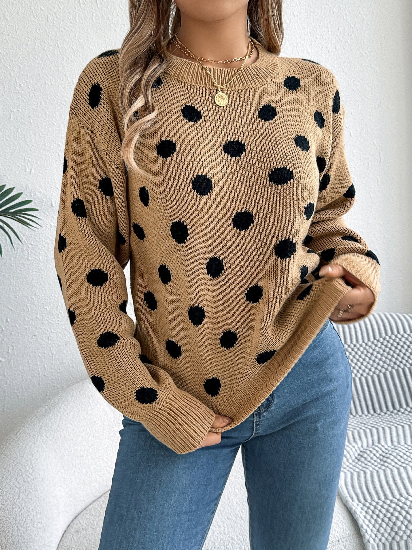 Women’s Polka Dot Knit Jumper – Cozy Sweater with Playful Design