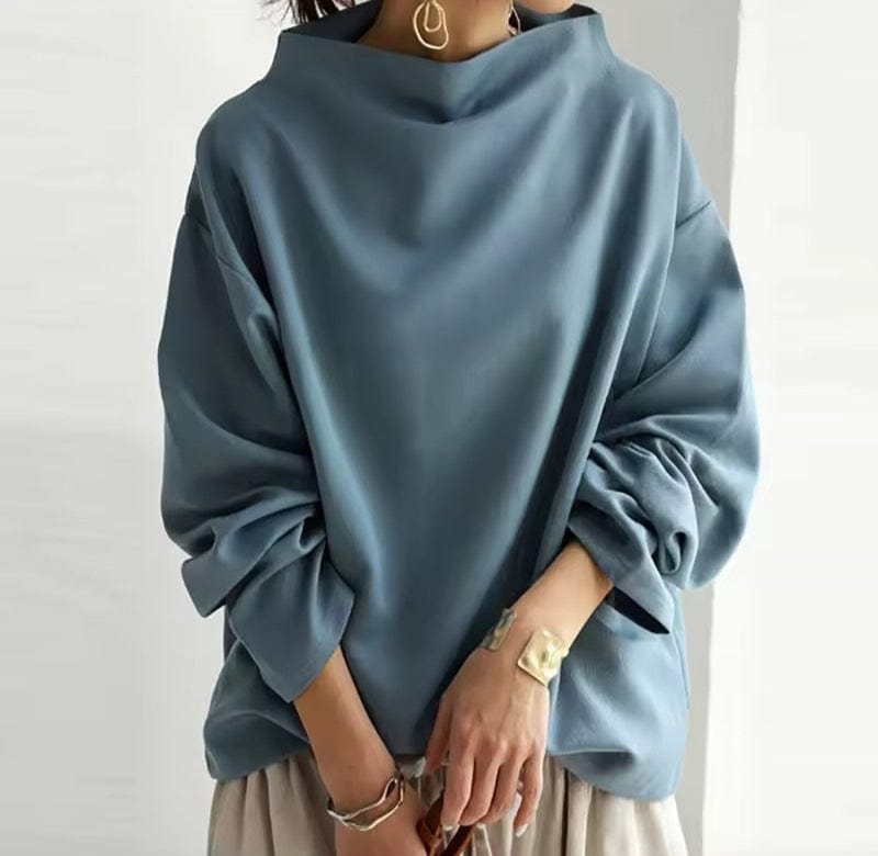 Women’s Casual Relaxed Sweater – Sculpted Neckline Pullover with Gathered Sleeves