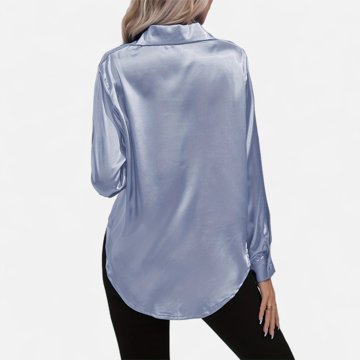 Women’s Satin Button-Down Blouse – Classic Long-Sleeve Lapel Shirt
