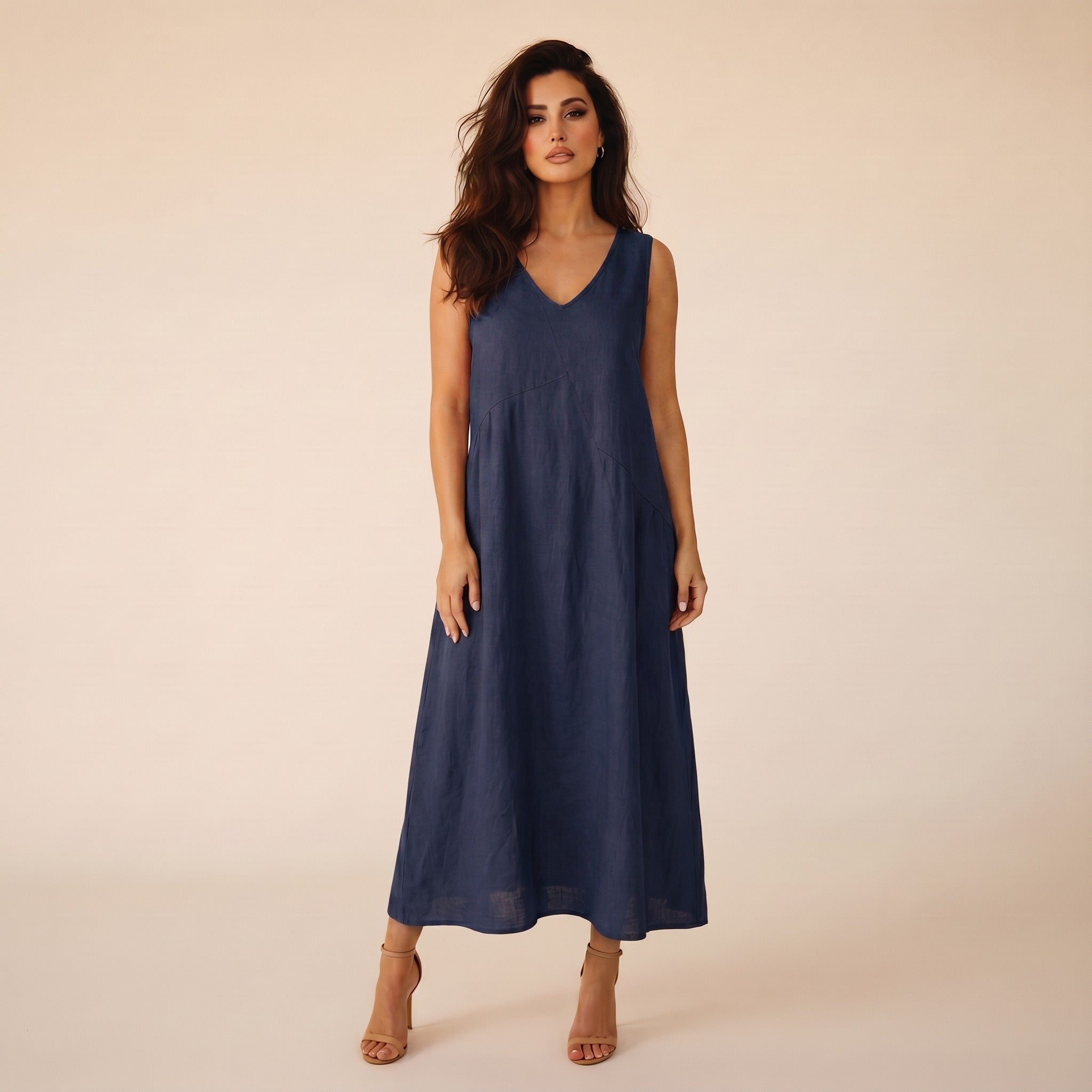 Mirabel | Women's Linen Maxi Dress - Navy