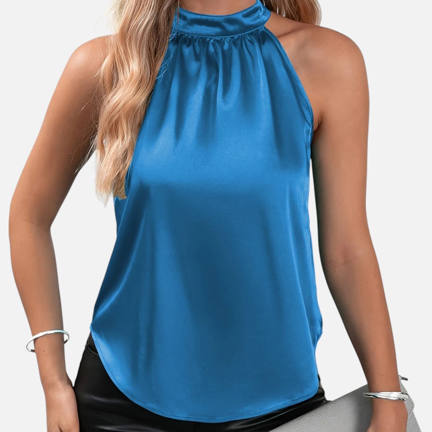 Women’s Satin Halter Neck Top – Sleek Sleeveless Blouse