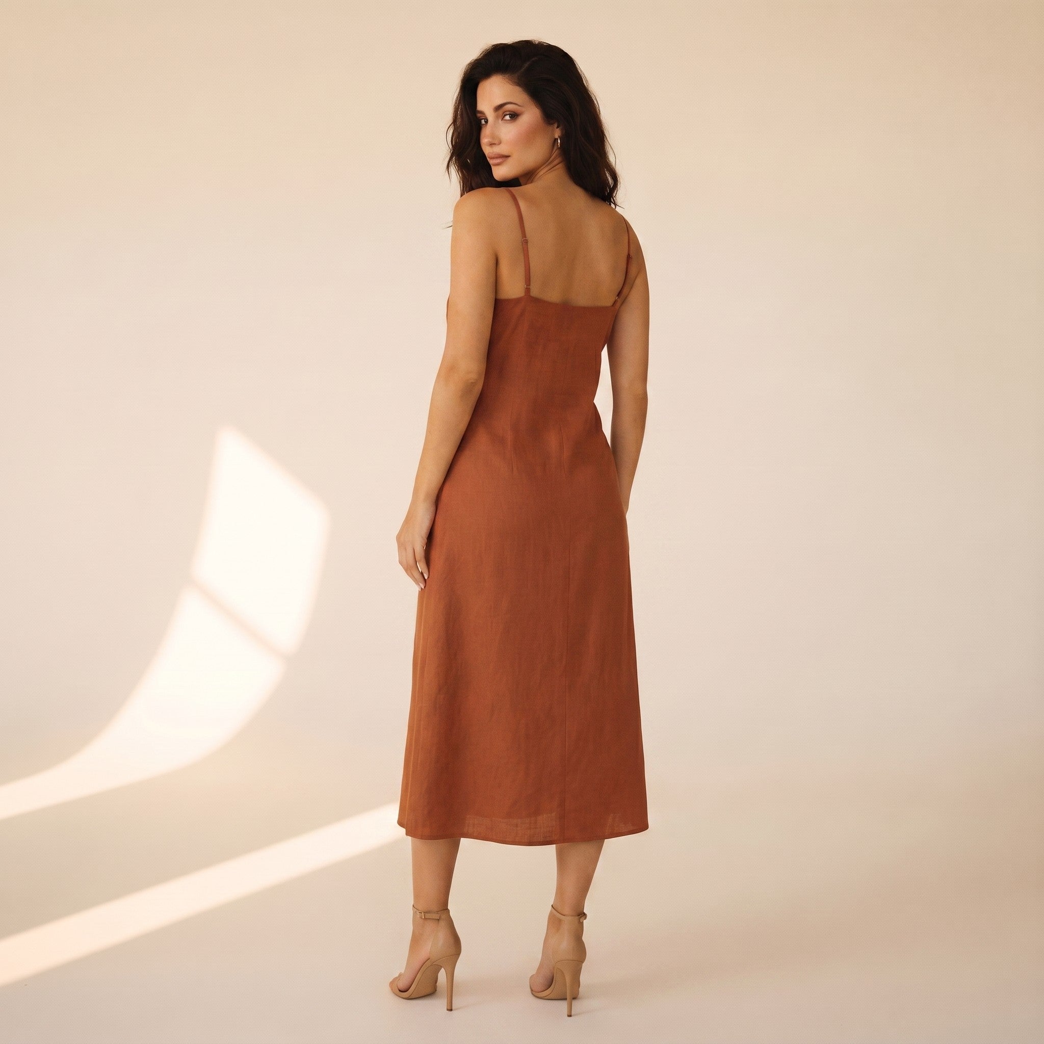 Delphine | Women's Linen Cami Midi Dress - view 2