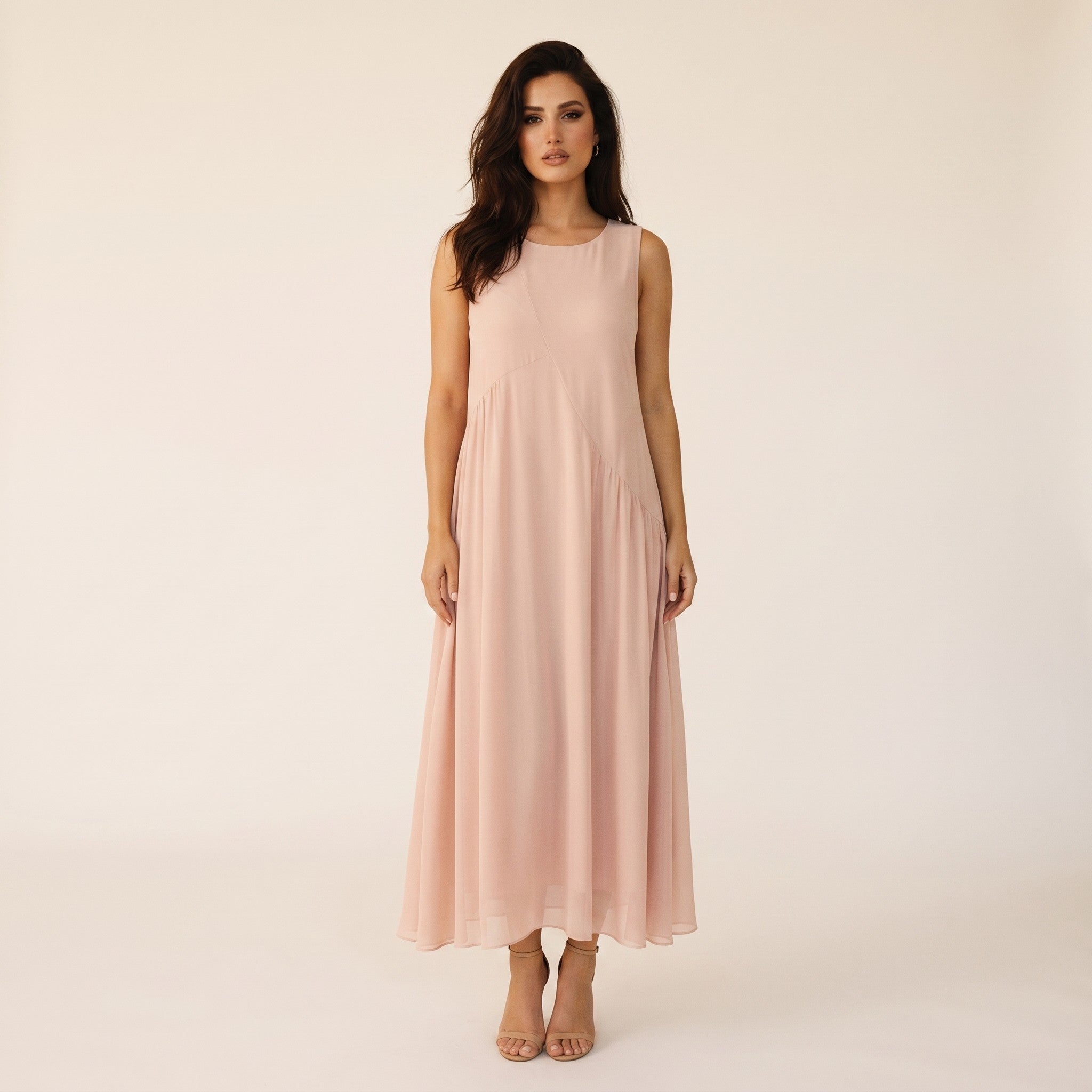 Solene | Women's Chiffon Maxi Dress - blush front