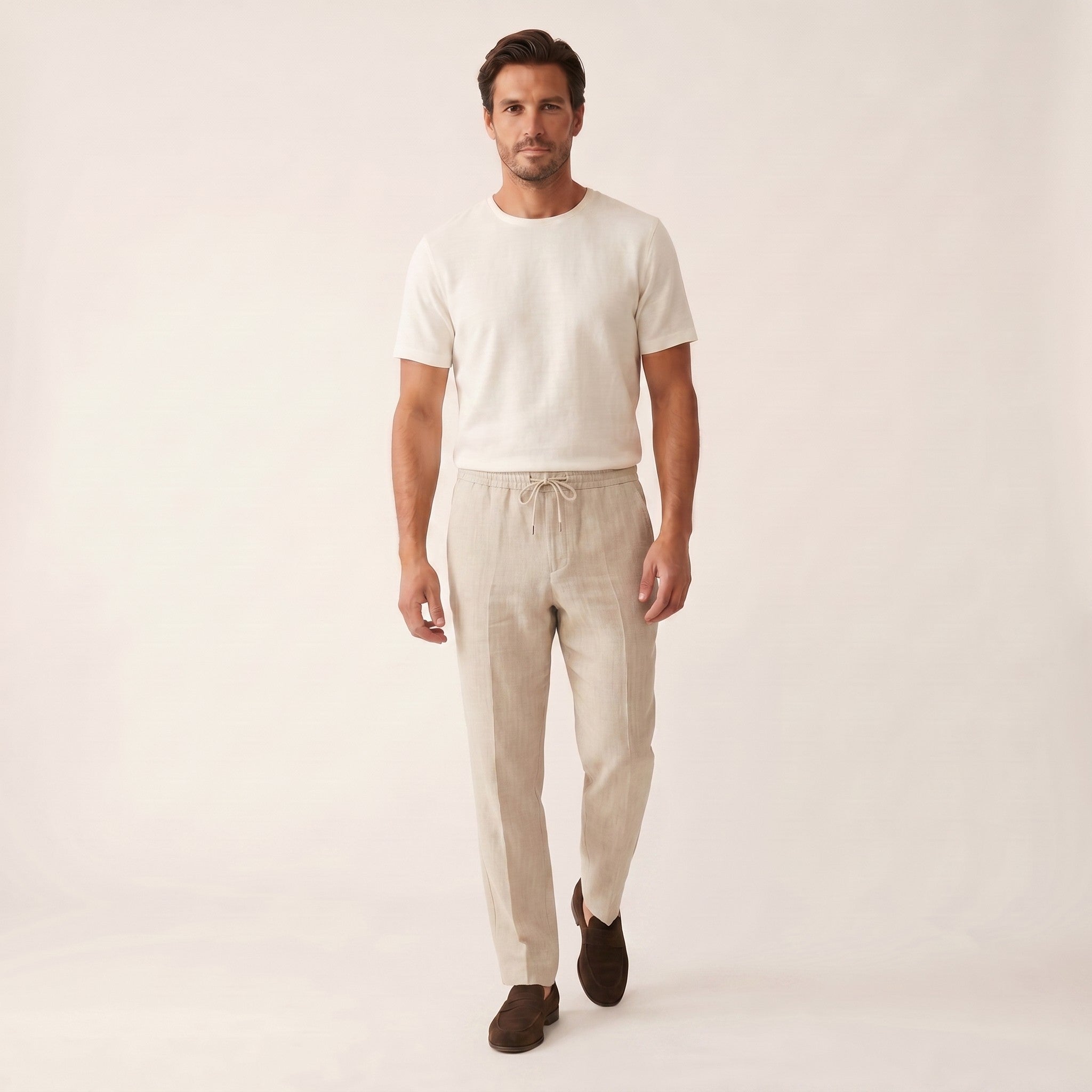 Adrien | Men's Linen Drawstring Trousers - view 4