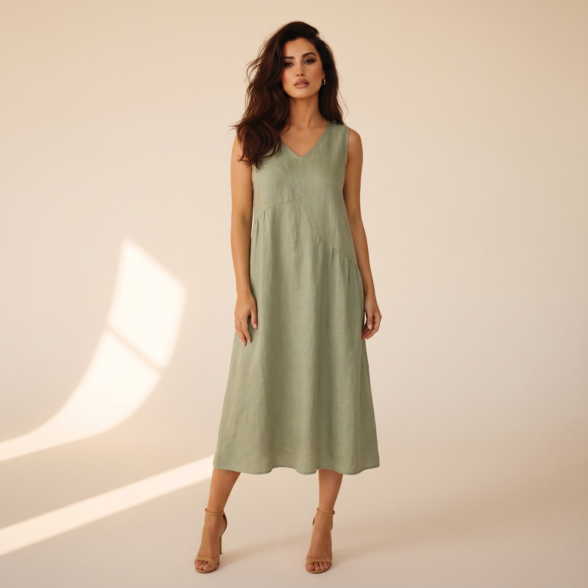 Seraphine | Women's Linen Midi Dress - Sage front