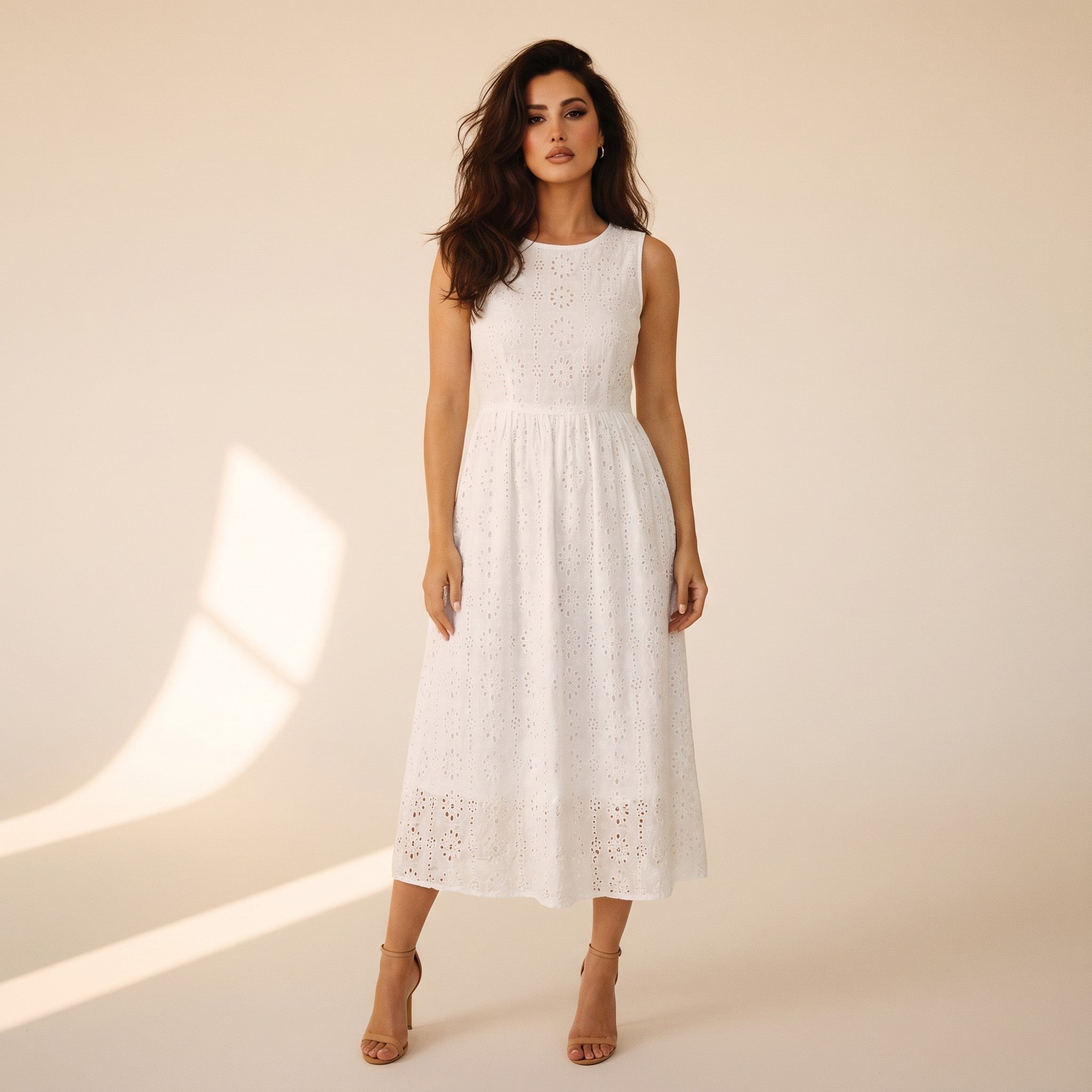Ottilie | Women's Broderie Midi Dress - white front