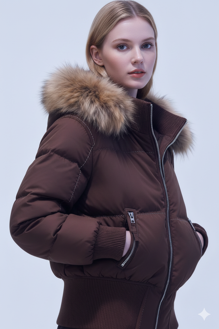 Faux Fur Hood Puffer Jacket for Women