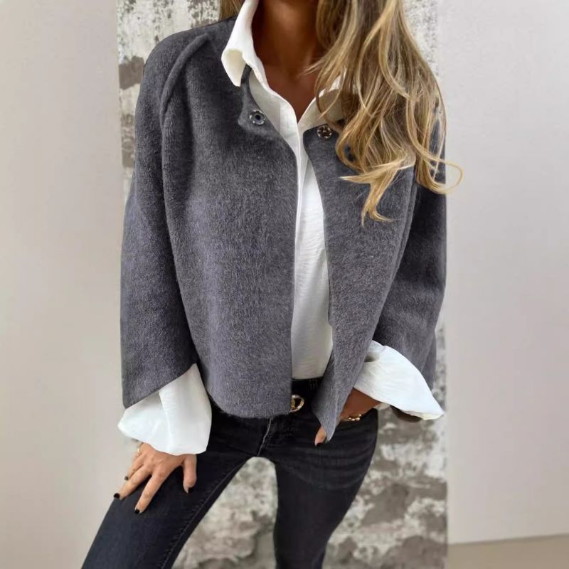 Women’s Cropped Mid-Season Jacket – Soft Polyester Blend Spring & Autumn Coat