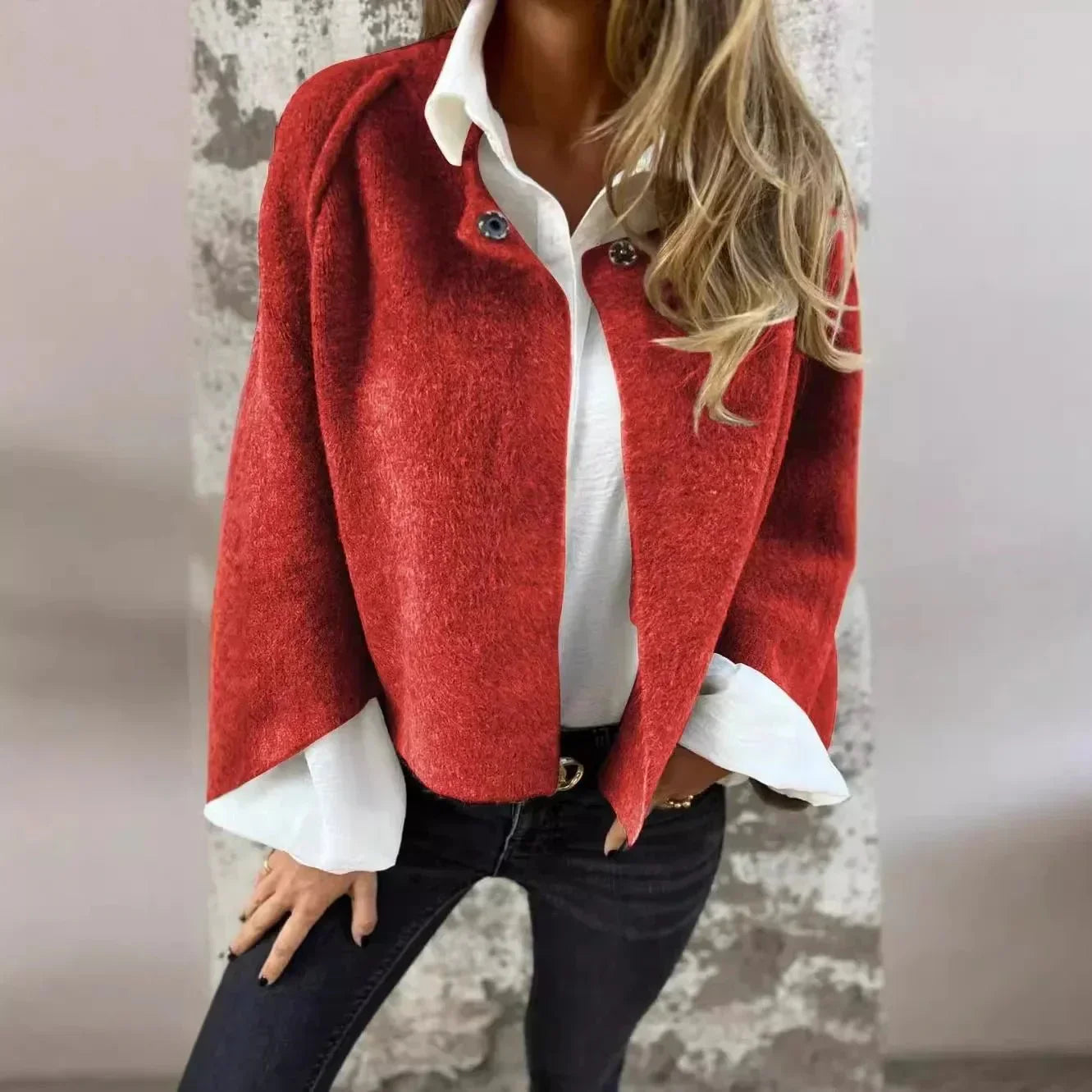 Women’s Cropped Mid-Season Jacket – Soft Polyester Blend Spring & Autumn Coat