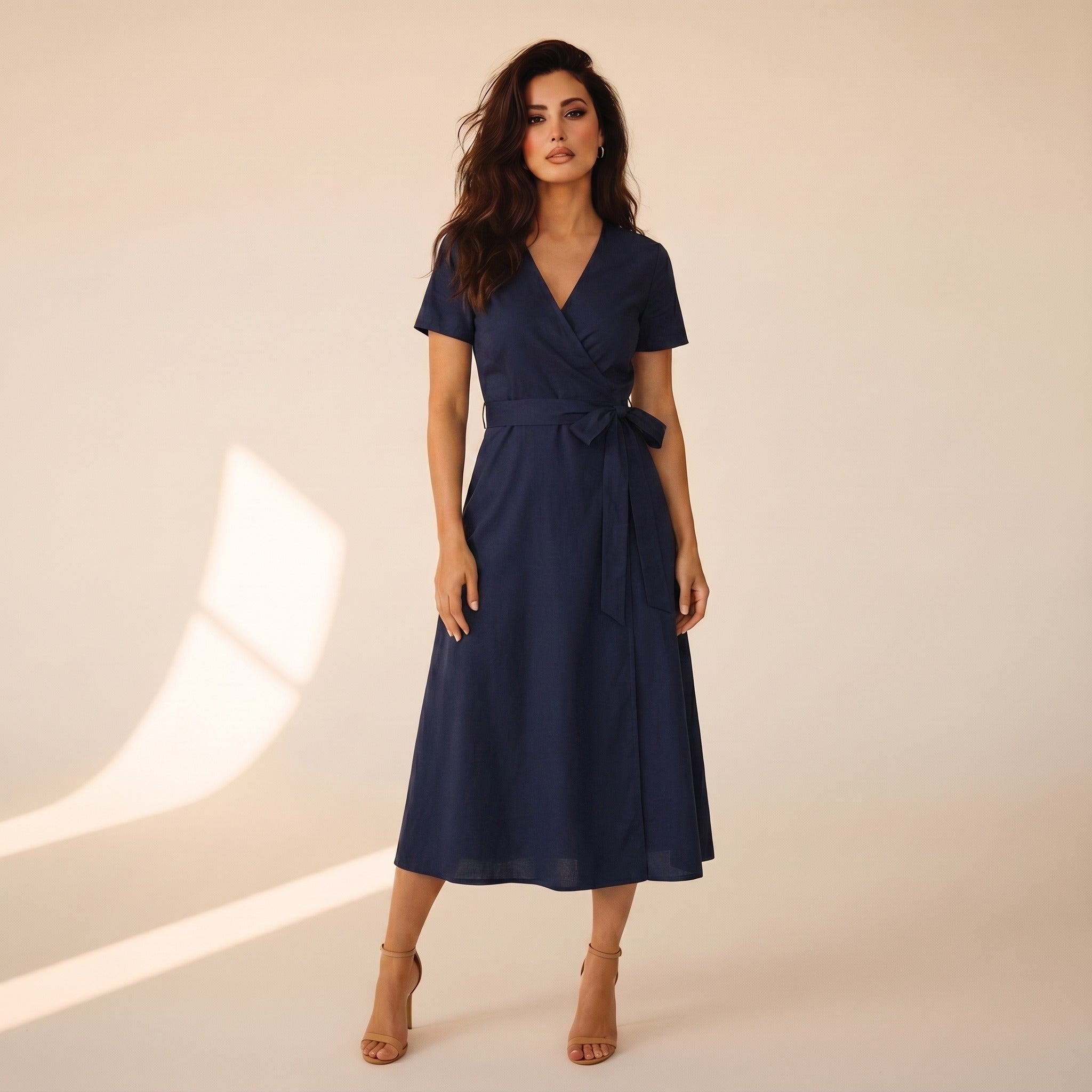 Faye | Women's Cotton Wrap Midi Dress - Navy