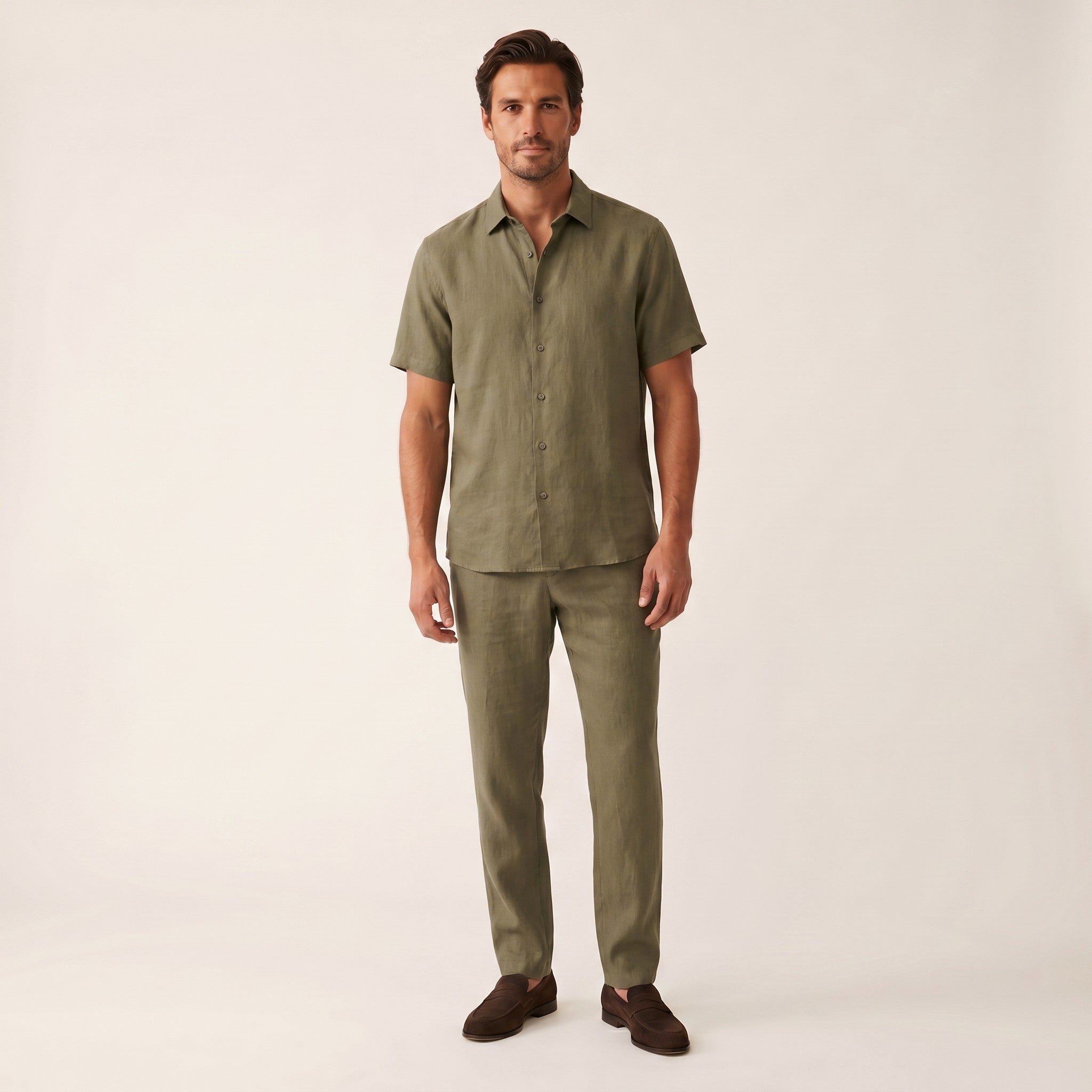 Bastien | Men's Linen Short-Sleeve Shirt - olive